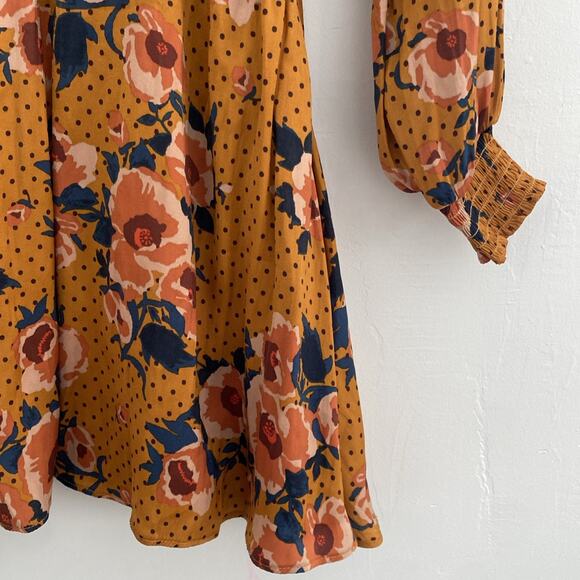 Free People Dress 4 Women's Morning Light Mini LS Balloon Floral Dot Smocked - Picture 5 of 15